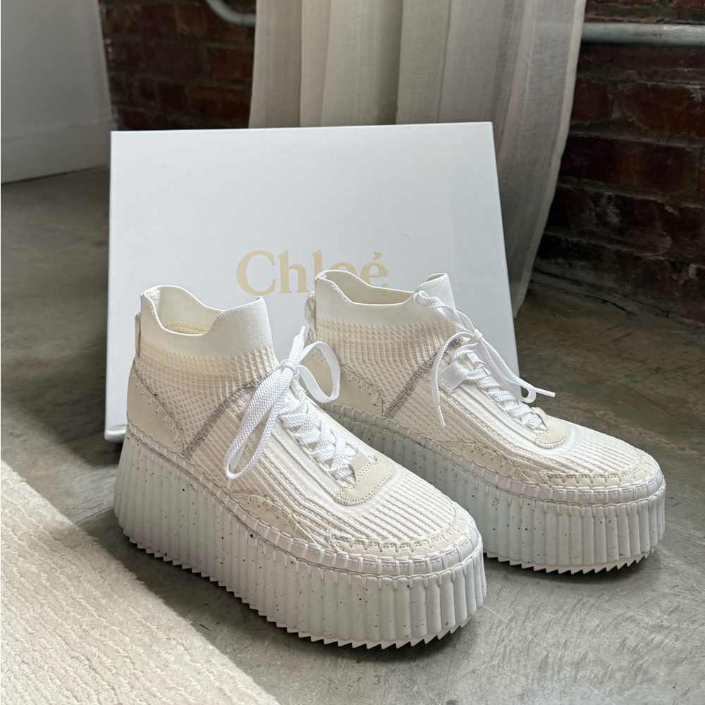 Chloe Nama suede-trimmed leather platform sneakers